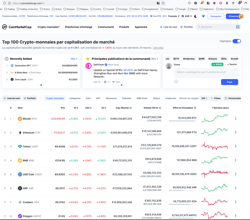 Page d'Acceuil Coinmarketcap