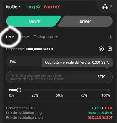 ordre à cours limité sur bitget